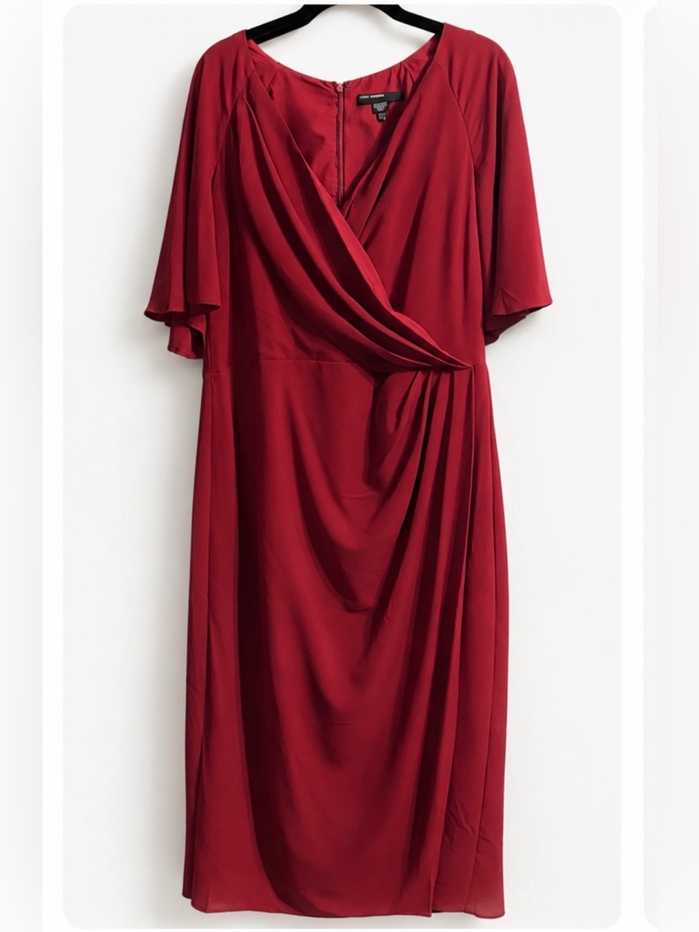 Maggy London Flutter Sleeve Faux Wrap Midi Dress -  “Rhubarb” women’s size 18